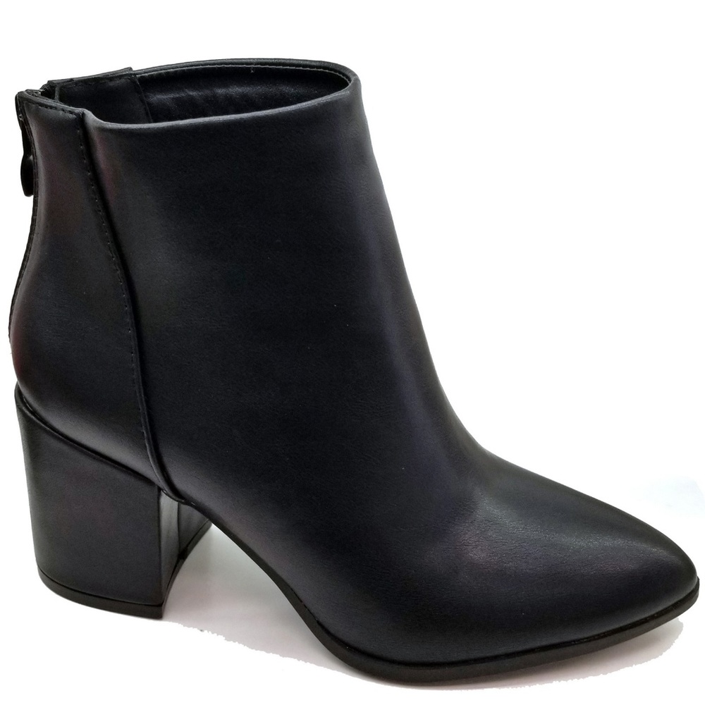 New Black Chunky Heel Point Toe Booties Boots - Picture 2 of 2